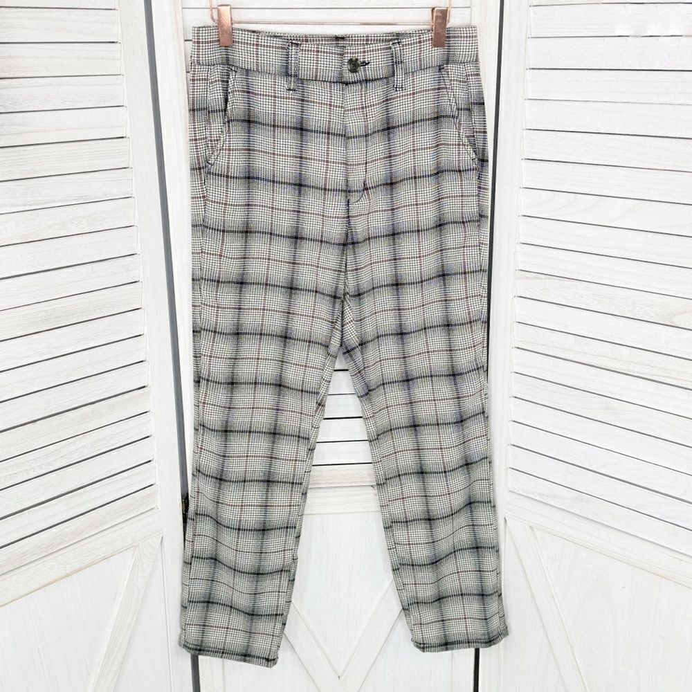 American Eagle Outfitters Plaid Flannel Super High‎ Rise Skinny Trousers Beige 4